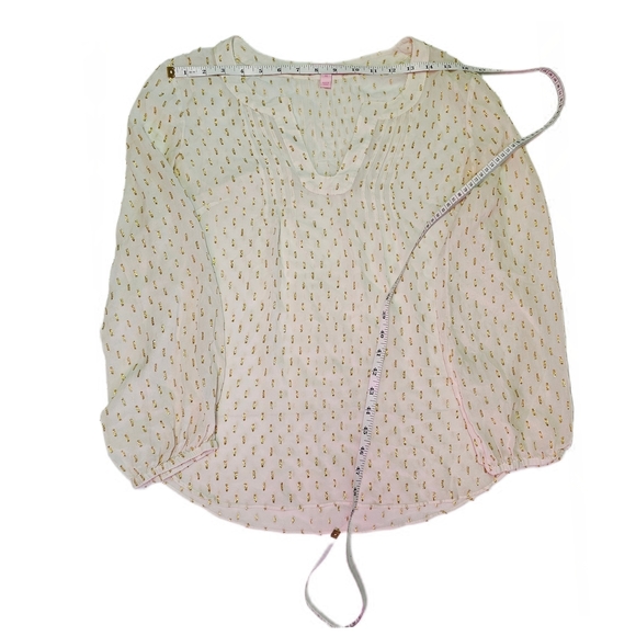 Lilly Pulitzer Silk Top, Cream & Gold Clip - Picture 12 of 16